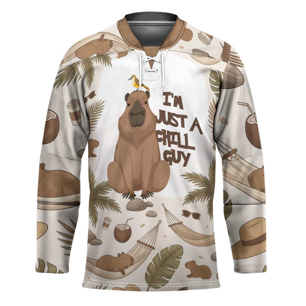 Chill Capybara Vibes Hockey Jersey with Hammock and Coconut Tropical Relaxed Style