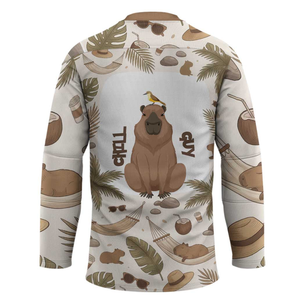 Chill Capybara Vibes Hockey Jersey with Hammock and Coconut Tropical Relaxed Style