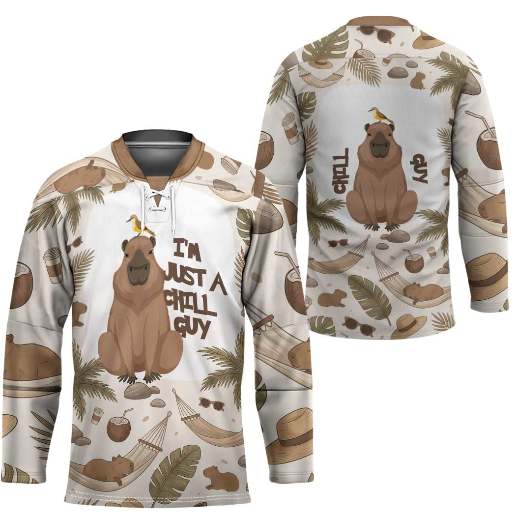 Chill Capybara Vibes Hockey Jersey with Hammock and Coconut Tropical Relaxed Style