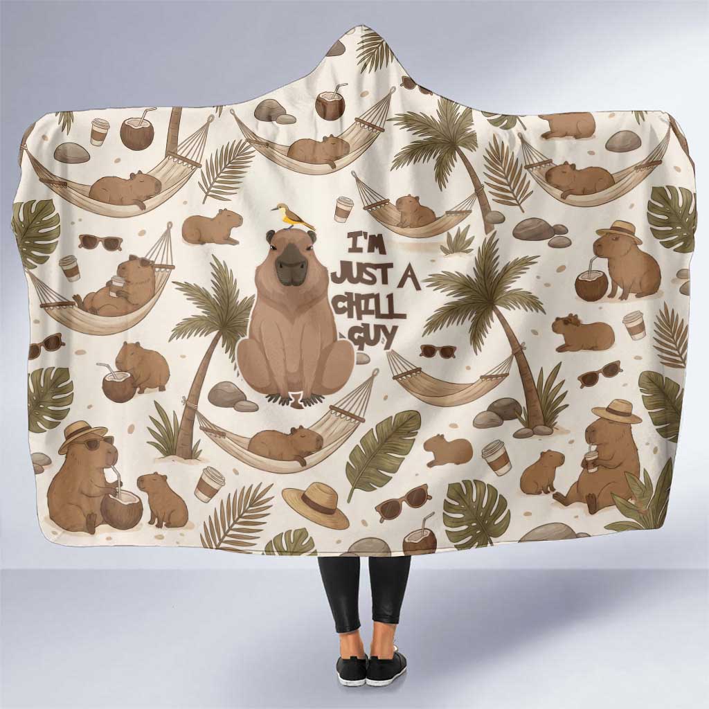 Chill Capybara Vibes Hooded Blanket with Hammock and Coconut Tropical Relaxed Style