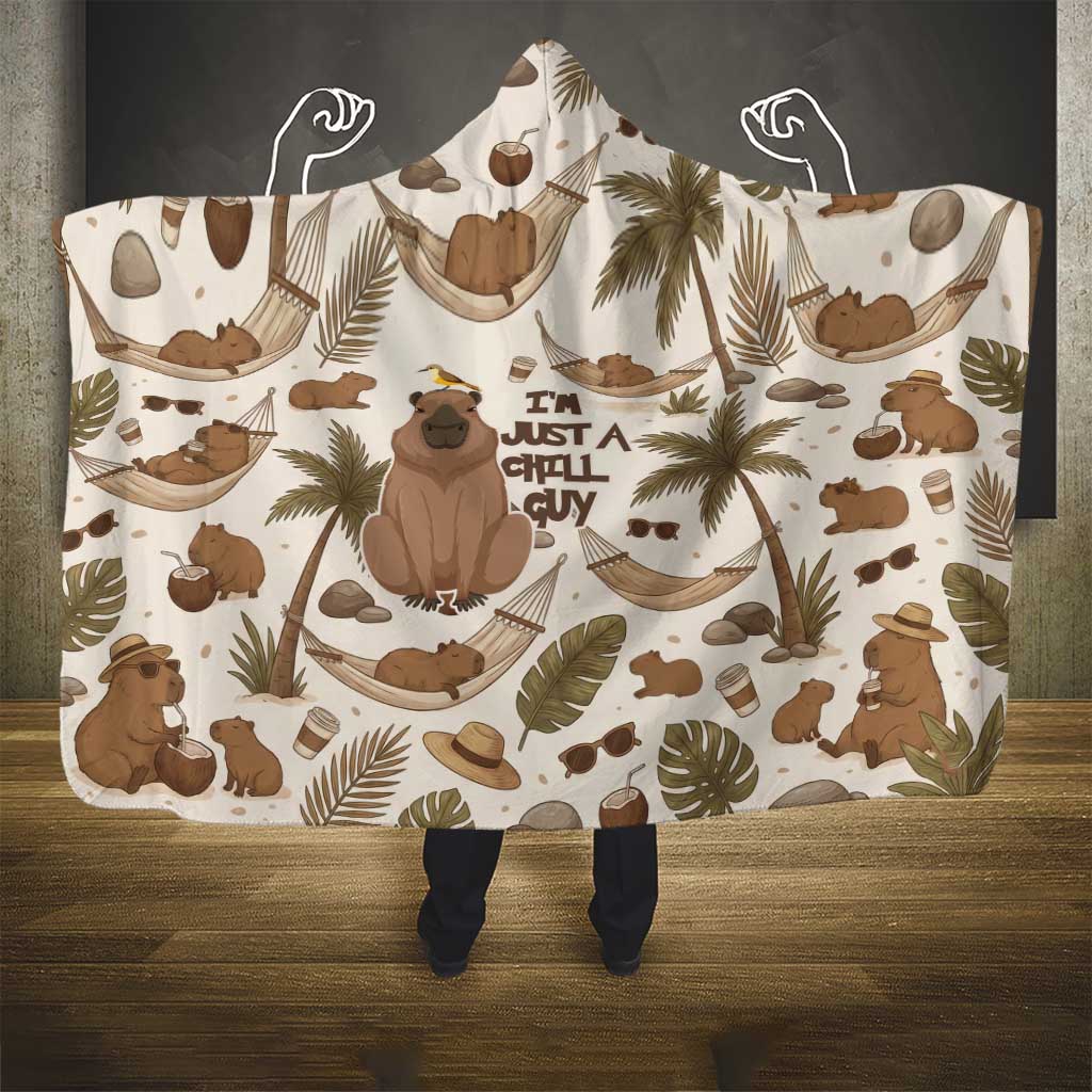 Chill Capybara Vibes Hooded Blanket with Hammock and Coconut Tropical Relaxed Style