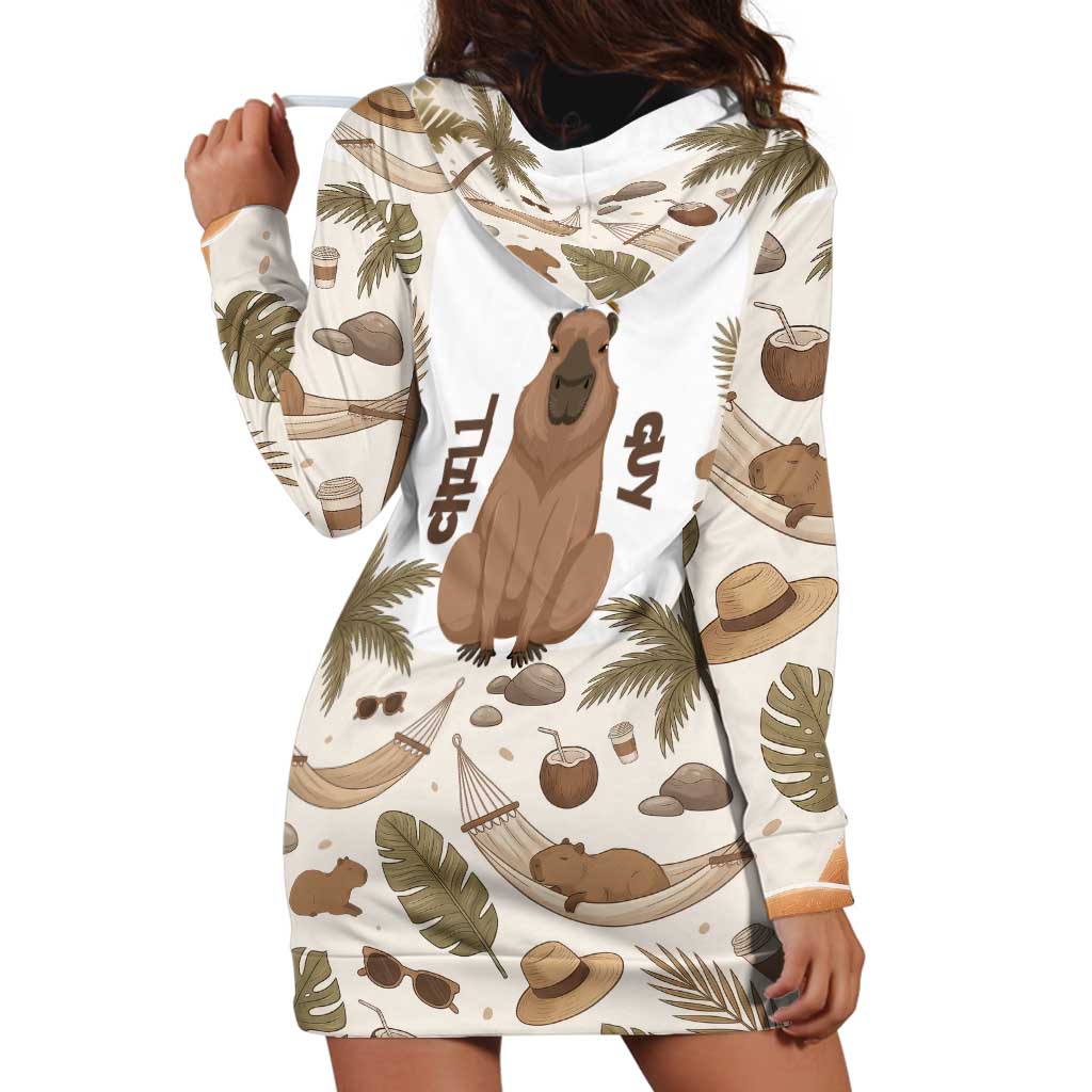 Chill Capybara Vibes Hoodie Dress with Hammock and Coconut Tropical Relaxed Style