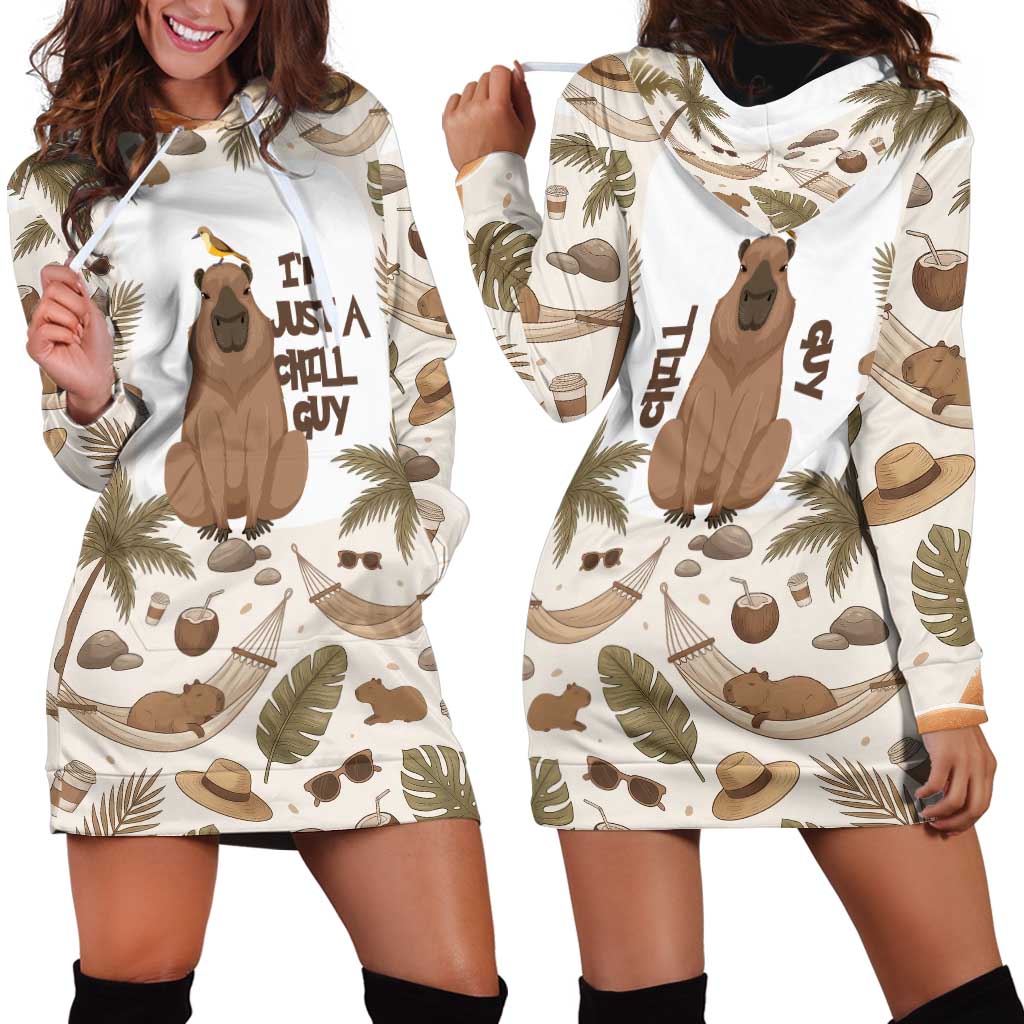 Chill Capybara Vibes Hoodie Dress with Hammock and Coconut Tropical Relaxed Style