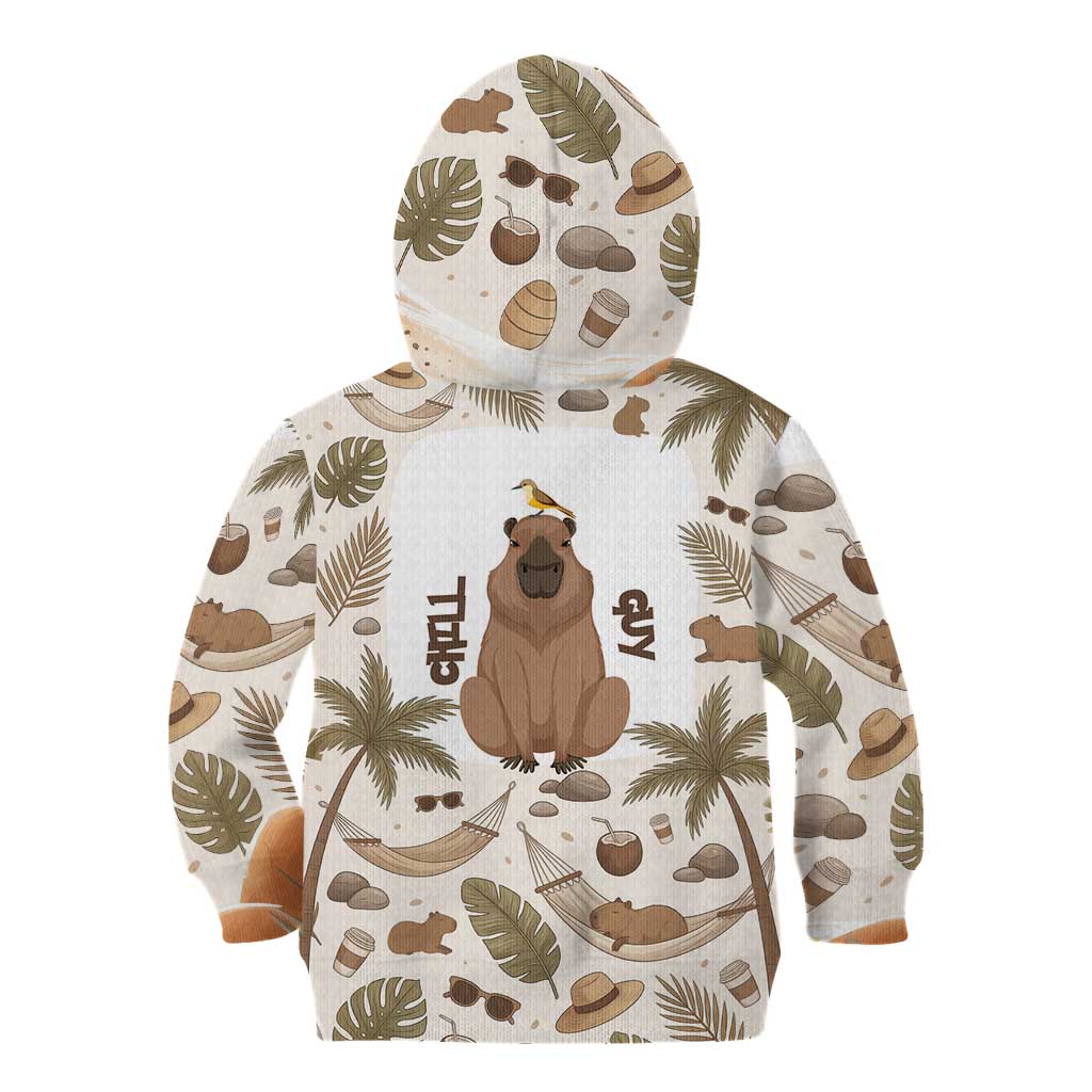 Chill Capybara Vibes Kid Hoodie with Hammock and Coconut Tropical Relaxed Style
