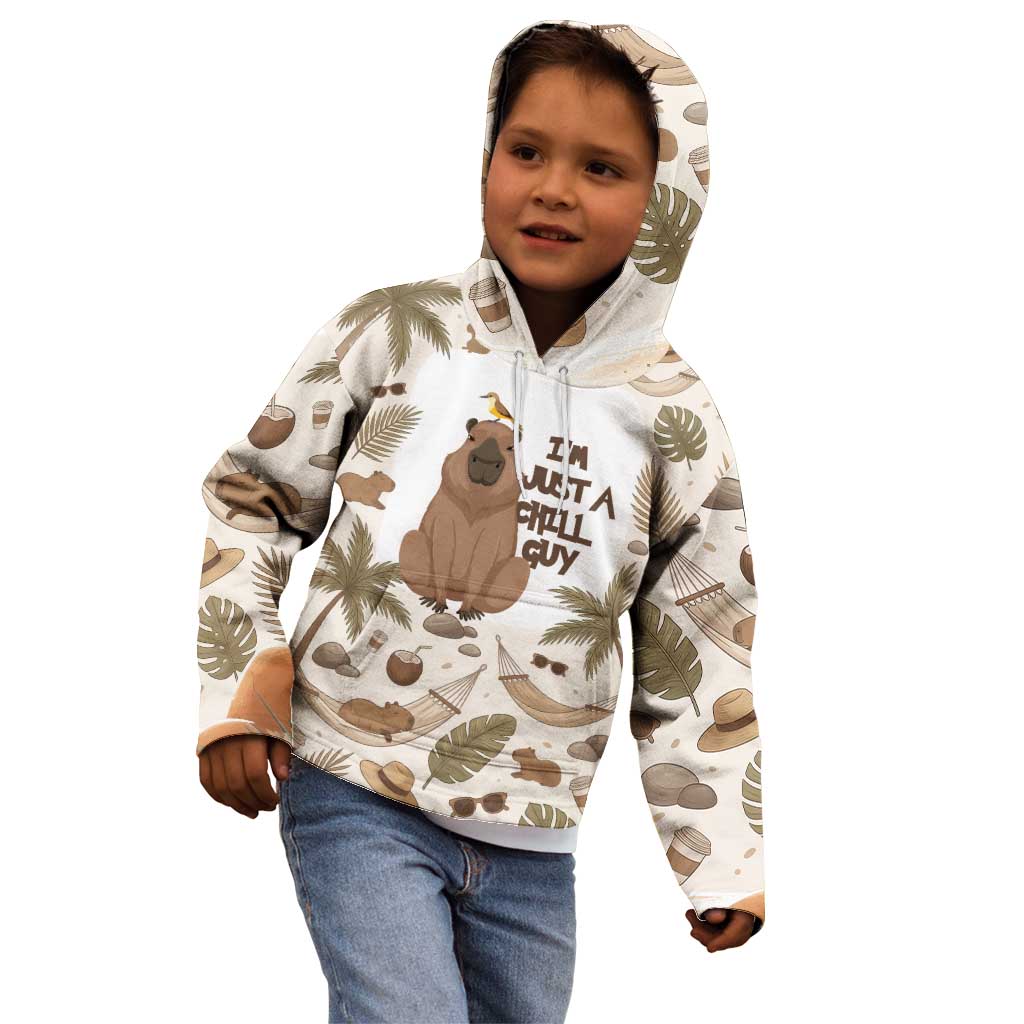 Chill Capybara Vibes Kid Hoodie with Hammock and Coconut Tropical Relaxed Style