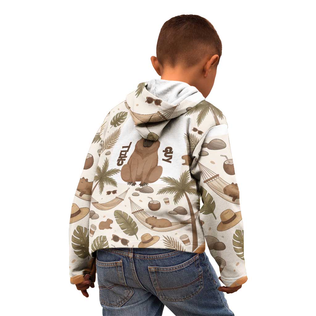 Chill Capybara Vibes Kid Hoodie with Hammock and Coconut Tropical Relaxed Style
