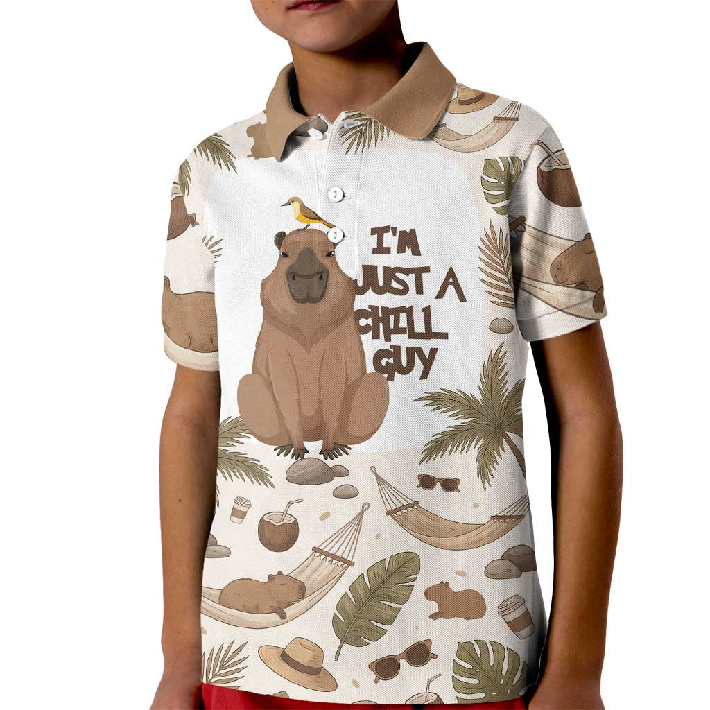 Chill Capybara Vibes Kid Polo Shirt with Hammock and Coconut Tropical Relaxed Style