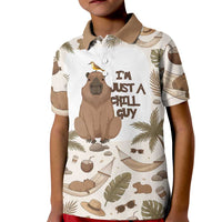 Chill Capybara Vibes Kid Polo Shirt with Hammock and Coconut Tropical Relaxed Style