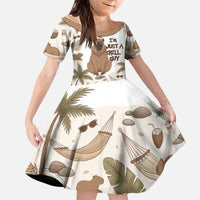 Chill Capybara Vibes Kid Short Sleeve Dress with Hammock and Coconut Tropical Relaxed Style