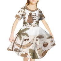 Chill Capybara Vibes Kid Short Sleeve Dress with Hammock and Coconut Tropical Relaxed Style