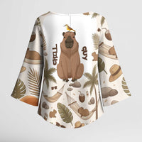 Chill Capybara Vibes Kimono Sleeve Blouse with Hammock and Coconut Tropical Relaxed Style