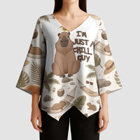Chill Capybara Vibes Kimono Sleeve Blouse with Hammock and Coconut Tropical Relaxed Style