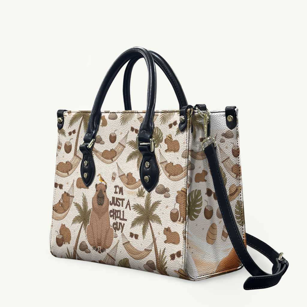 Chill Capybara Vibes Leather Bag with Hammock and Coconut Tropical Relaxed Style