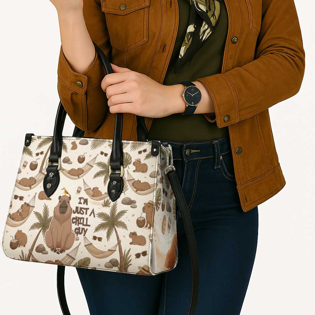 Chill Capybara Vibes Leather Bag with Hammock and Coconut Tropical Relaxed Style