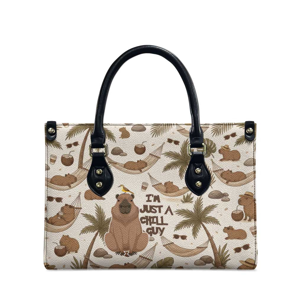 Chill Capybara Vibes Leather Bag with Hammock and Coconut Tropical Relaxed Style