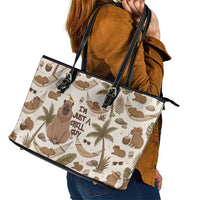 Chill Capybara Vibes Leather Tote Bag with Hammock and Coconut Tropical Relaxed Style