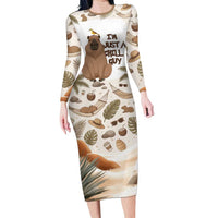 Chill Capybara Vibes Long Sleeve Bodycon Dress with Hammock and Coconut Tropical Relaxed Style