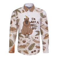 Chill Capybara Vibes Long Sleeve Button Shirt with Hammock and Coconut Tropical Relaxed Style