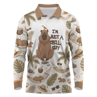 Chill Capybara Vibes Long Sleeve Polo Shirt with Hammock and Coconut Tropical Relaxed Style