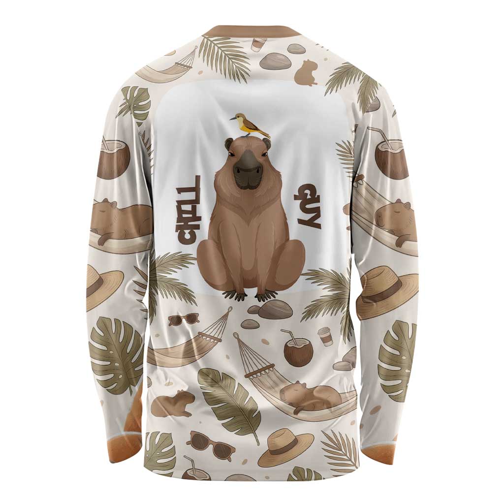 Chill Capybara Vibes Long Sleeve Shirt with Hammock and Coconut Tropical Relaxed Style