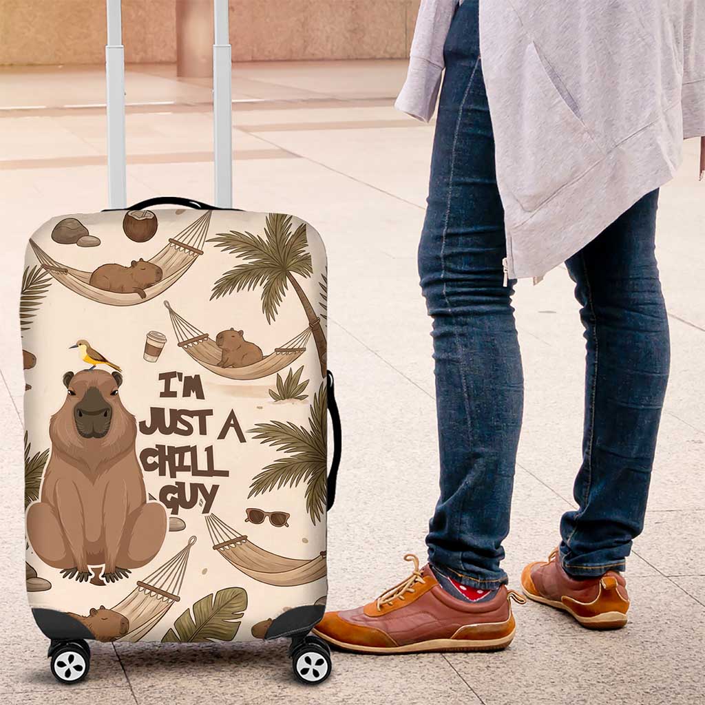 Chill Capybara Vibes Luggage Cover with Hammock and Coconut Tropical Relaxed Style