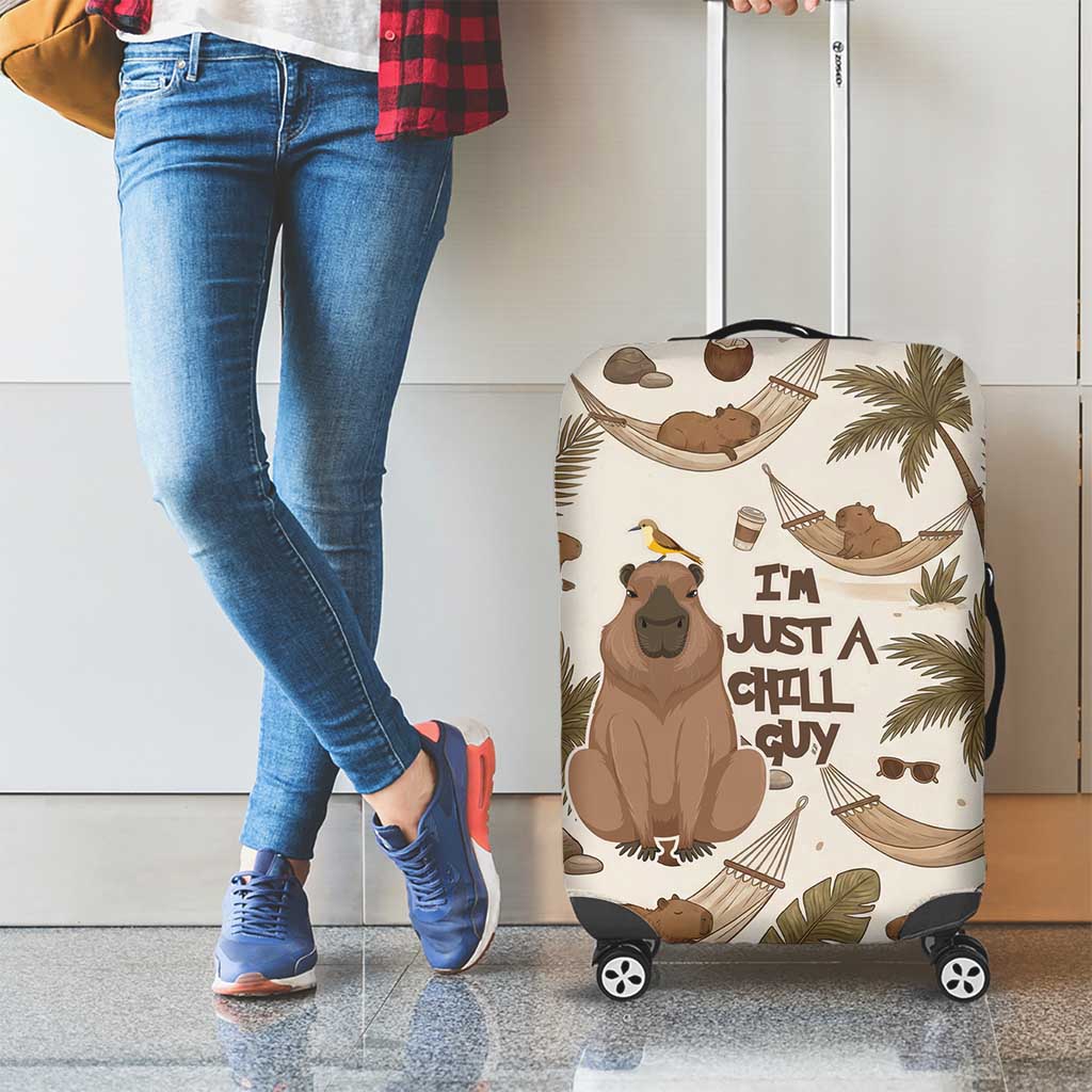 Chill Capybara Vibes Luggage Cover with Hammock and Coconut Tropical Relaxed Style