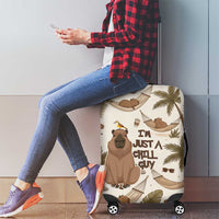 Chill Capybara Vibes Luggage Cover with Hammock and Coconut Tropical Relaxed Style