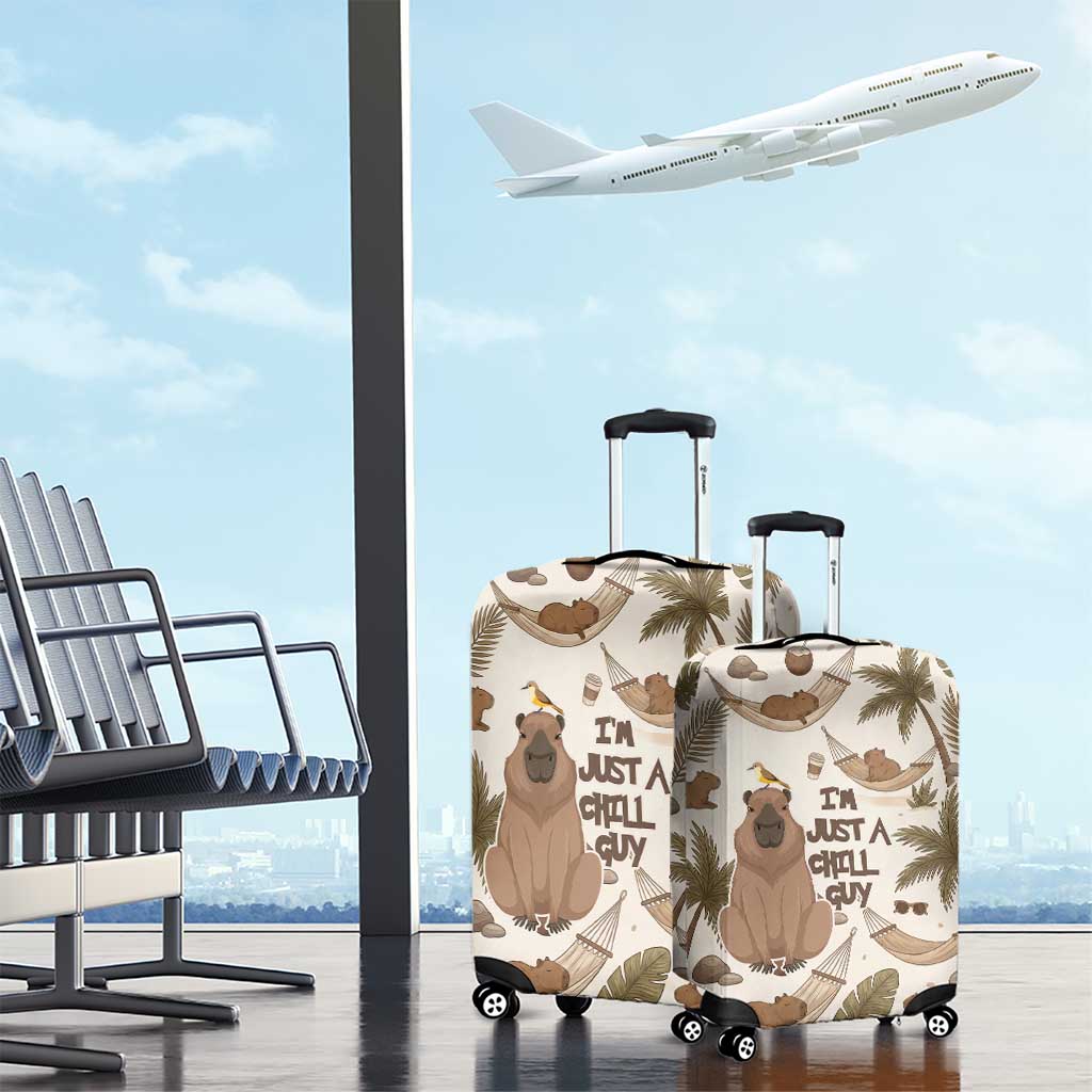 Chill Capybara Vibes Luggage Cover with Hammock and Coconut Tropical Relaxed Style