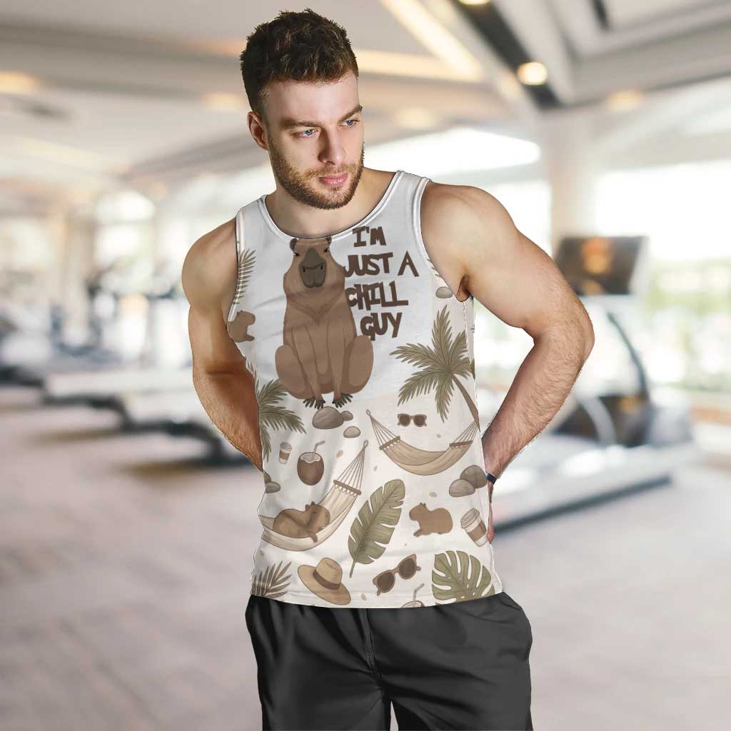 Chill Capybara Vibes Men Tank Top with Hammock and Coconut Tropical Relaxed Style