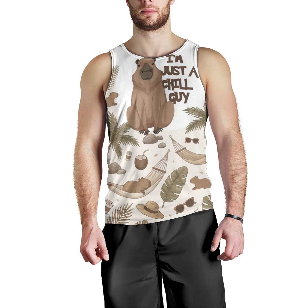 Chill Capybara Vibes Men Tank Top with Hammock and Coconut Tropical Relaxed Style