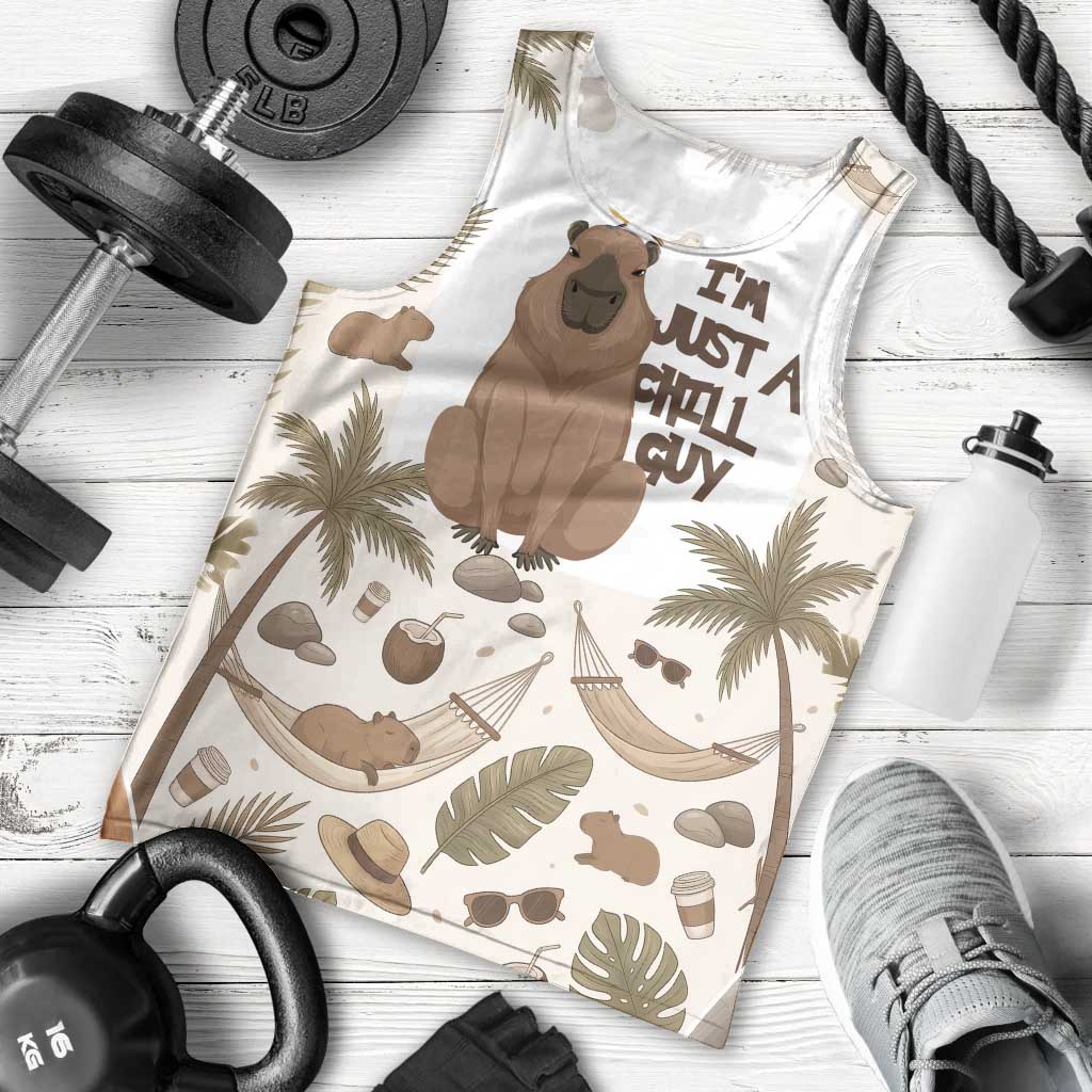 Chill Capybara Vibes Men Tank Top with Hammock and Coconut Tropical Relaxed Style