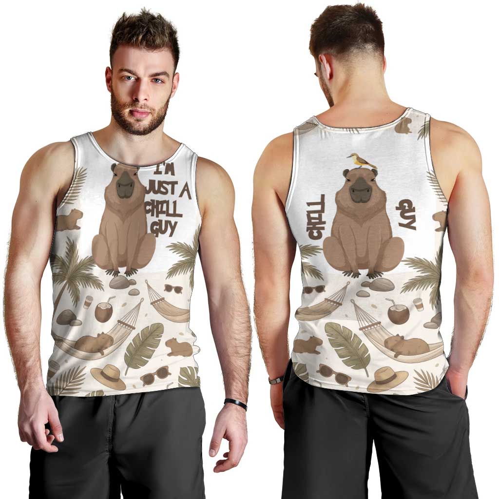 Chill Capybara Vibes Men Tank Top with Hammock and Coconut Tropical Relaxed Style
