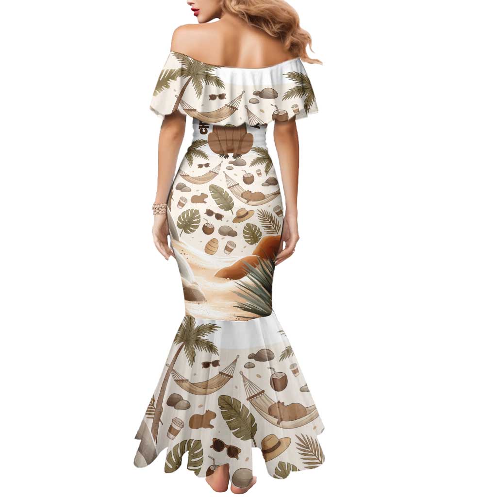 Chill Capybara Vibes Mermaid Dress with Hammock and Coconut Tropical Relaxed Style