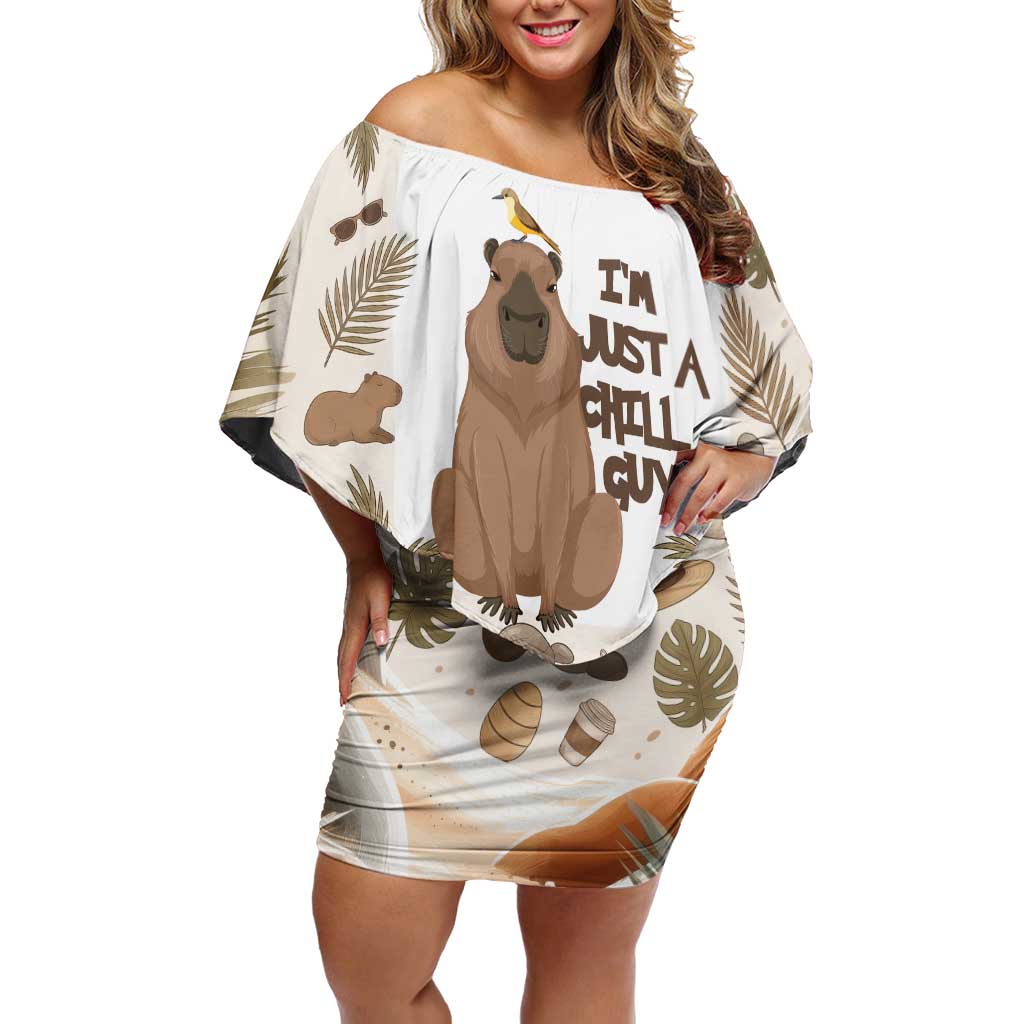 Chill Capybara Vibes Off Shoulder Short Dress with Hammock and Coconut Tropical Relaxed Style
