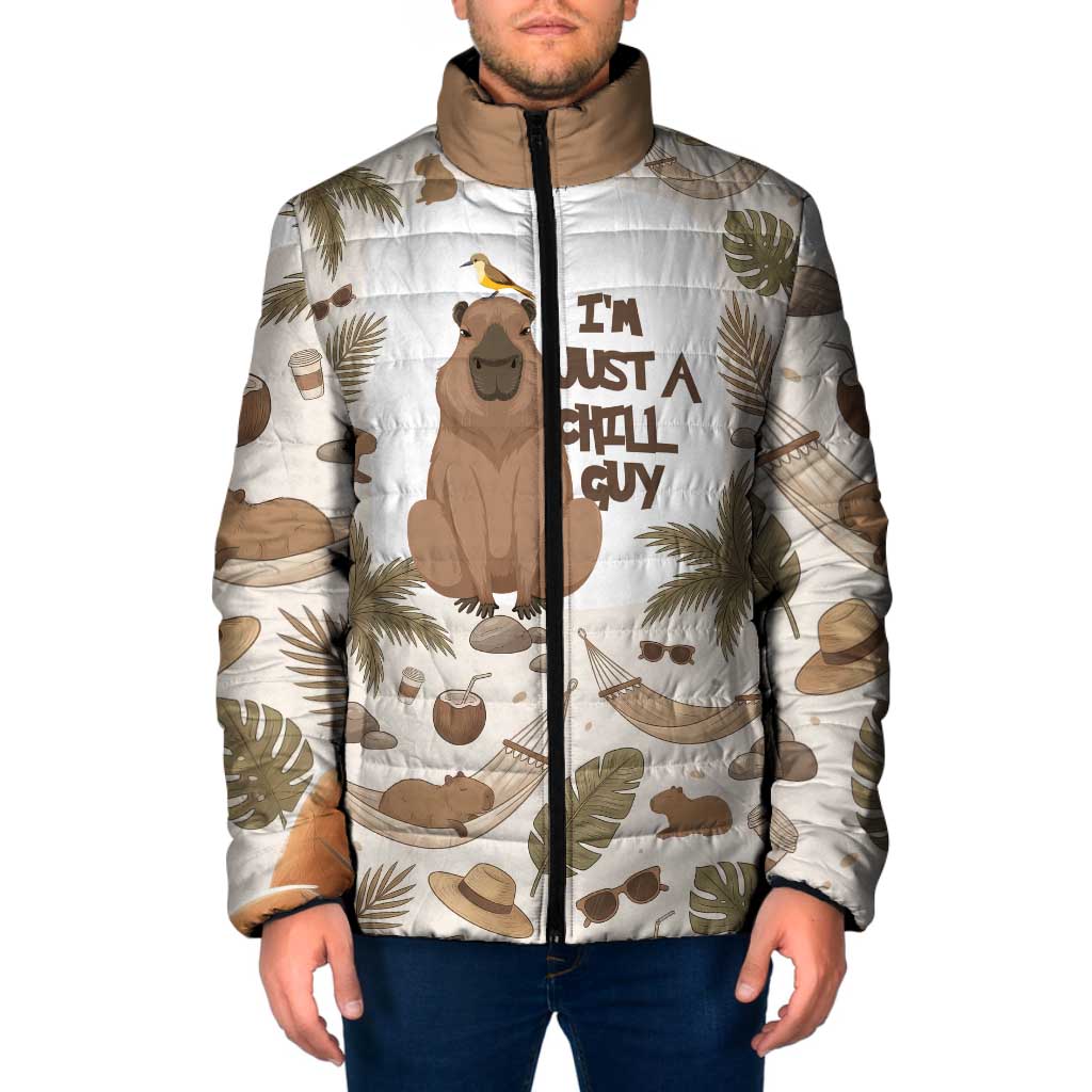 Chill Capybara Vibes Padded Jacket with Hammock and Coconut Tropical Relaxed Style