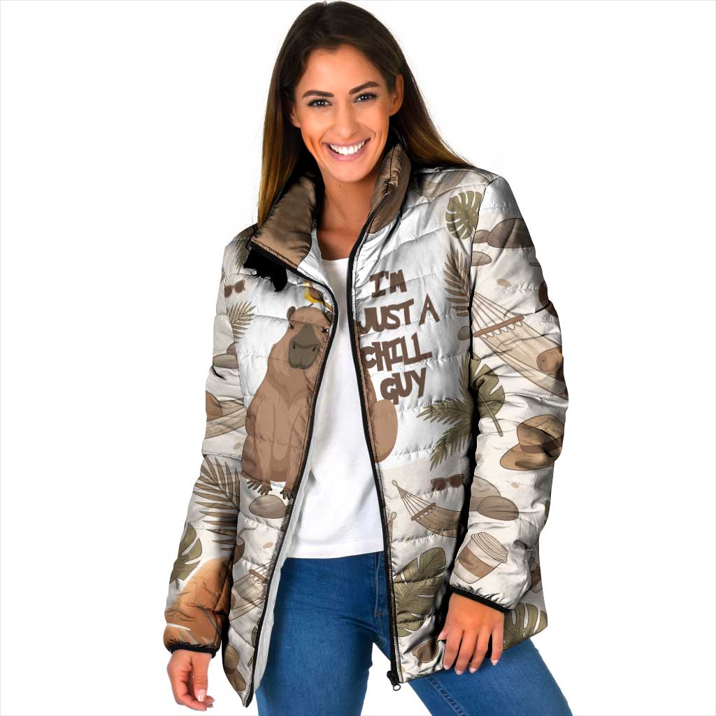 Chill Capybara Vibes Padded Jacket with Hammock and Coconut Tropical Relaxed Style