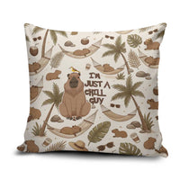Chill Capybara Vibes Pillow Cover with Hammock and Coconut Tropical Relaxed Style