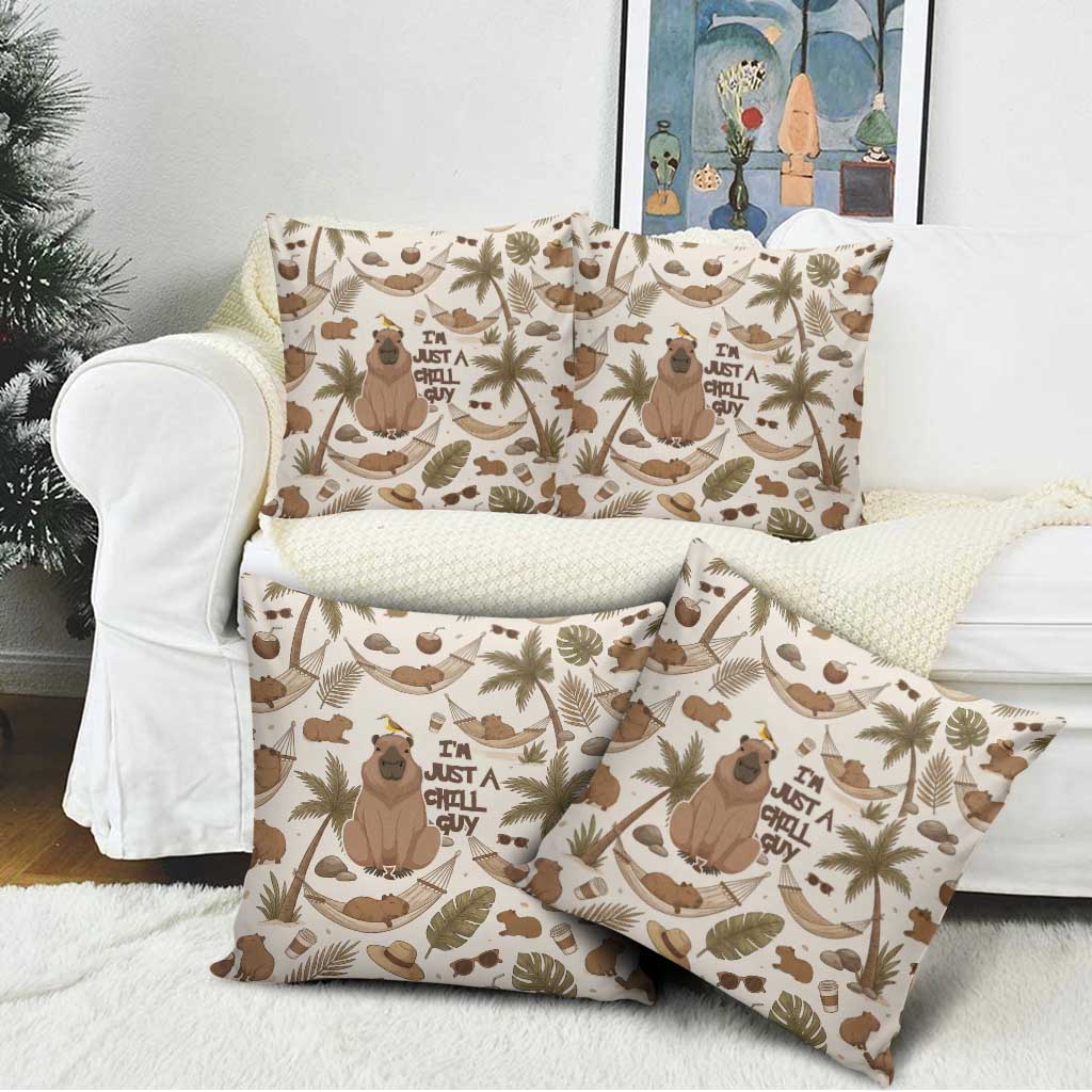 Chill Capybara Vibes Pillow Cover with Hammock and Coconut Tropical Relaxed Style