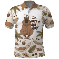 Chill Capybara Vibes Polo Shirt with Hammock and Coconut Tropical Relaxed Style