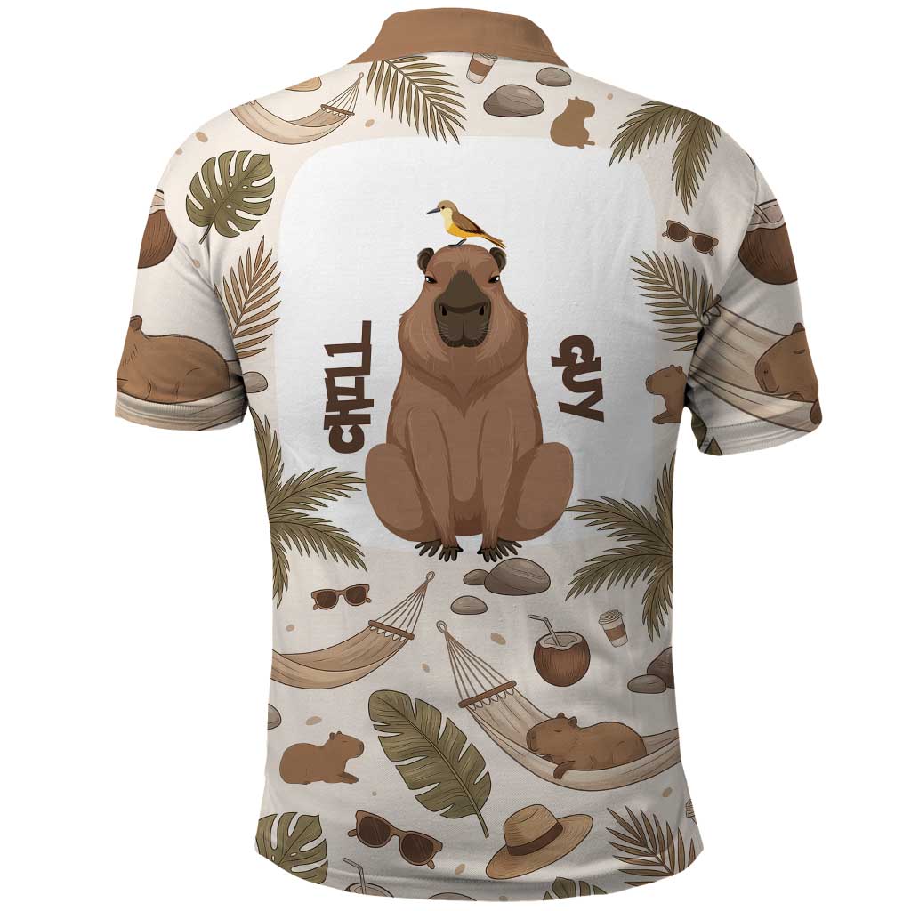 Chill Capybara Vibes Polo Shirt with Hammock and Coconut Tropical Relaxed Style