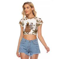 Chill Capybara Vibes Raglan Cropped T Shirt with Hammock and Coconut Tropical Relaxed Style