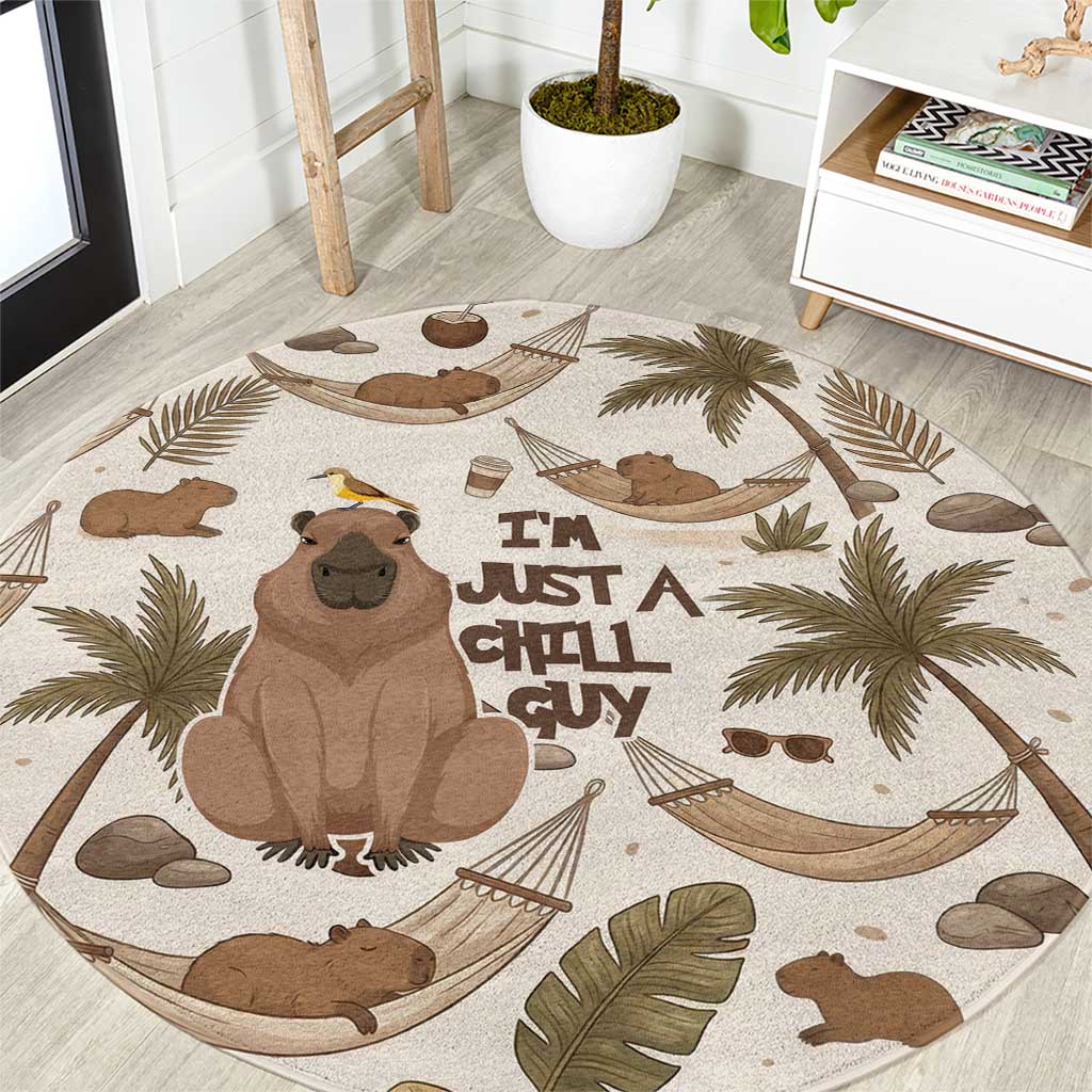 Chill Capybara Vibes Round Carpet with Hammock and Coconut Tropical Relaxed Style
