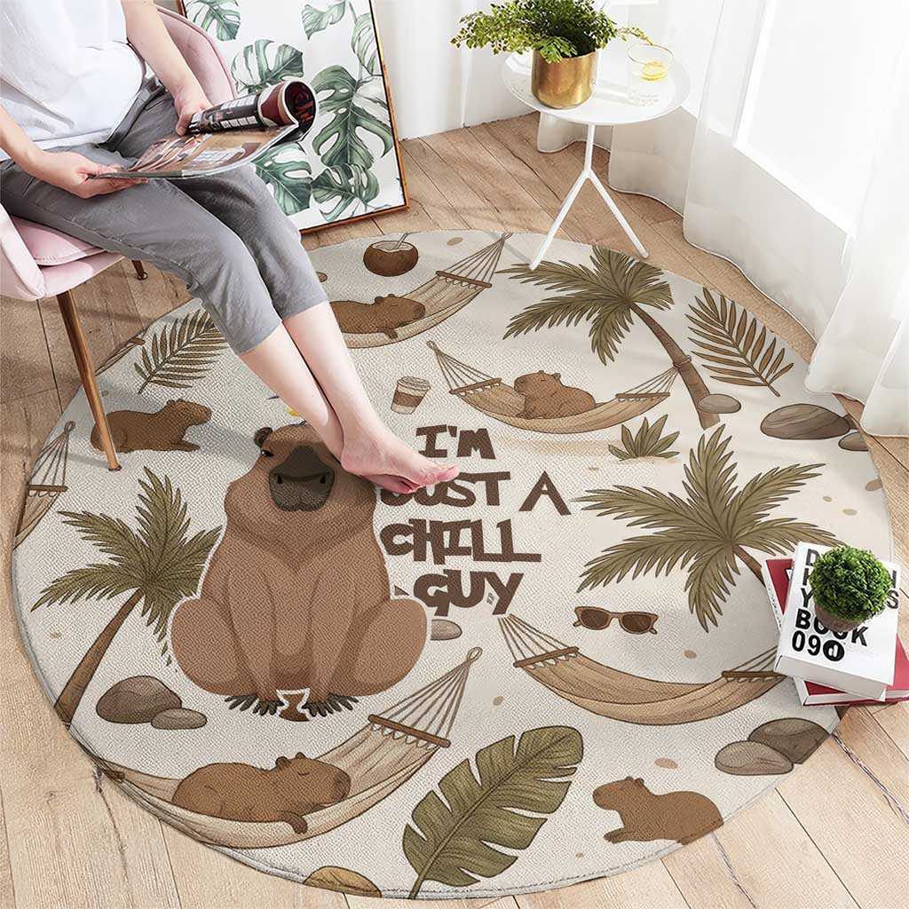 Chill Capybara Vibes Round Carpet with Hammock and Coconut Tropical Relaxed Style