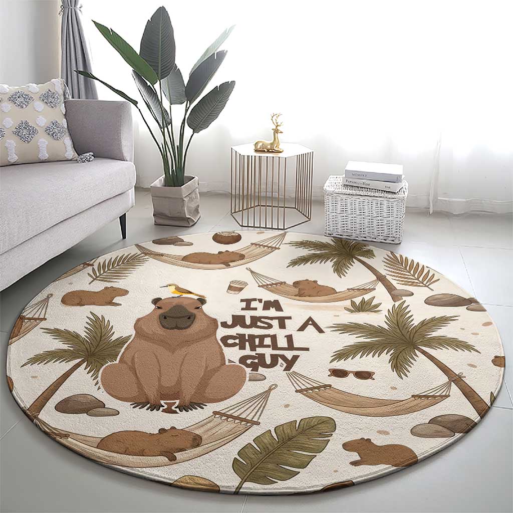 Chill Capybara Vibes Round Carpet with Hammock and Coconut Tropical Relaxed Style