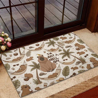 Chill Capybara Vibes Rubber Doormat with Hammock and Coconut Tropical Relaxed Style