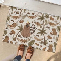 Chill Capybara Vibes Rubber Doormat with Hammock and Coconut Tropical Relaxed Style