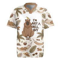 Chill Capybara Vibes Rugby Jersey with Hammock and Coconut Tropical Relaxed Style