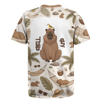 Chill Capybara Vibes Rugby Jersey with Hammock and Coconut Tropical Relaxed Style