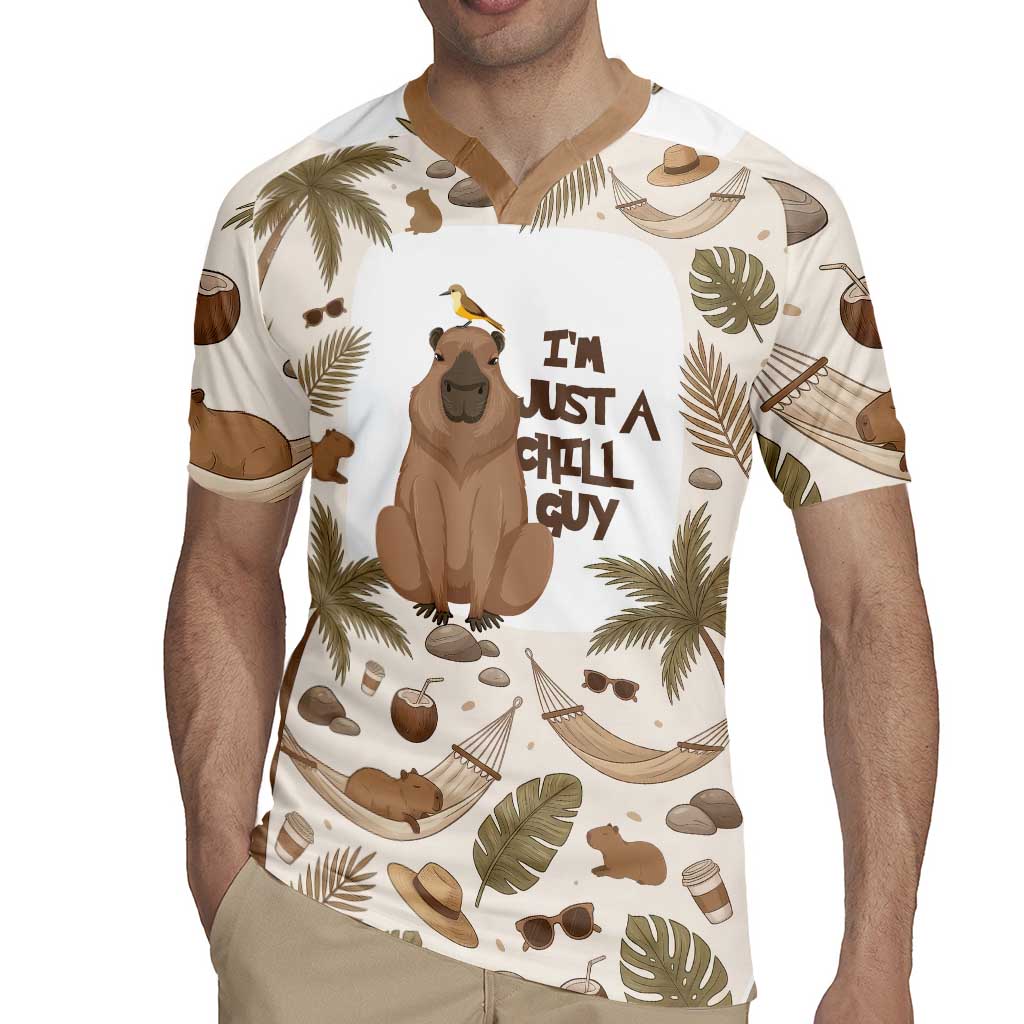 Chill Capybara Vibes Rugby Jersey with Hammock and Coconut Tropical Relaxed Style