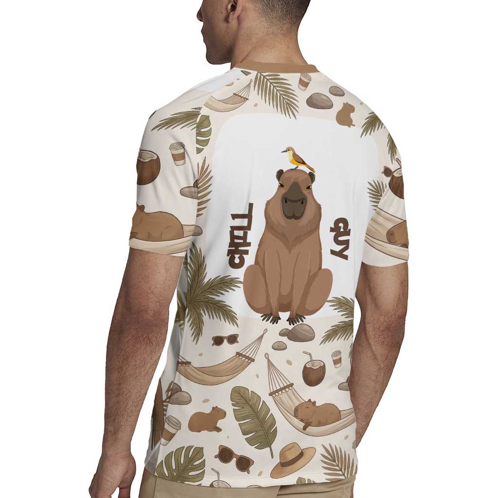 Chill Capybara Vibes Rugby Jersey with Hammock and Coconut Tropical Relaxed Style